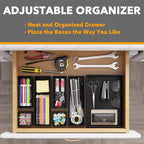 SpaceAid 7-Piece Bamboo Drawer Organizer Storage Boxes Set, Wood Tray Junk Drawer Organizers Multi-Use Divider Bins for Kitchen, Bathroom, Office Desk and Makeup Organization (7 Pack, Black)