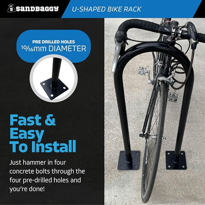 Sandbaggy In Ground Bike Rack | U Shaped, Commercial, Outdoor, 1 Loop, Steel | Black, 14.5" x 34" (10)