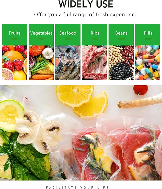 Syntus Vacuum Sealer Bags for Food, 3 Rolls 8" x 20' Commercial Grade Bag Rolls, BPA Free Food Vac Bags for Storage, Meal Prep or Sous Vide