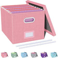 Oterri File Organizer, File Box, File Cabinet for Letter File Folder Storage, Portable Storage Bins with Lids for Office/Decor/Home, 1 Pack, New-pink-Box only