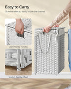 SONGMICS Laundry Hamper with Lid, 23.8 Gallon (90 L) Synthetic Rattan Clothes Laundry Basket with Lid and Handles, Foldable, Removable Liner, Cloud White ULCB51WT
