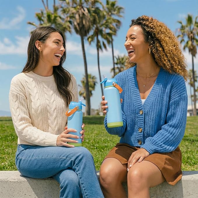 18oz Insulated Stainless Steel Water Bottle, Wide Mouth Double Wall Vacuum, Silicone Straw, Sweat & Leak Proof, BPA Free Insulated Water Flask for Travel, Keep Cold 24h Hot 12h, Cerulean