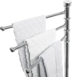 MyGift 38 Inch Silver Metal Freestanding Towel Rack for Bathroom, Bath Towel Stand with 3 Swivel Arms and Sturdy Round Base, Standing Towel Rack, Hand Towel Holder