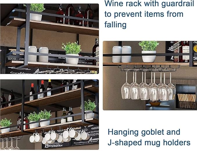 Ceiling Wine Glass Holder - Hanging Wine Rack, Ceiling Mounted Storage Rack, Wrought Iron Solid Wood Bar Display Rack, LOFT Hanging Decorative Rack(120X30X50CM)