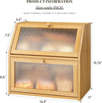 Bread Box for Kitchen Countertop Bin Double Layer Bread Box Storage Container Extra Large Capacity with Diamond Pattern Windows (Natural, Extra Large)