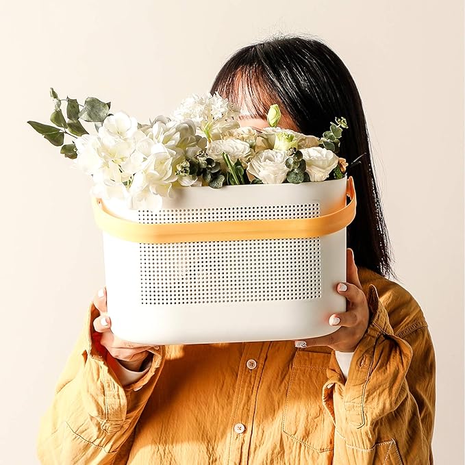 UUJOLY Plastic Storage Baskets with Handles, Shower Caddy Shelf Organizers Basket for Bathroom, Kitchen, Dorm Room, Yellow