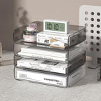 4-Tier Horizontal Acrylic Paper Tray Organizer | Clear Stackable Desk Organizer for Documents, Letters, A4 Paper | Modern Office/Classroom/Home Organization,Clear&Brown