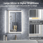24x32 Lighted Medicine Cabinet with Mirror, Beveled Brushed Nickel Framed Surface or Recessed Fogless Dimmable LED Medicine Cabinet with Outlet, Time Display and Sensor Inner Light