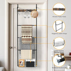 Over The Door Towel Rack,5-Tier Over Door Towel Racks for Bathroom,Towel Rack with Hooks and Basket Door Hanging,Blanket Ladder for Living Room Black