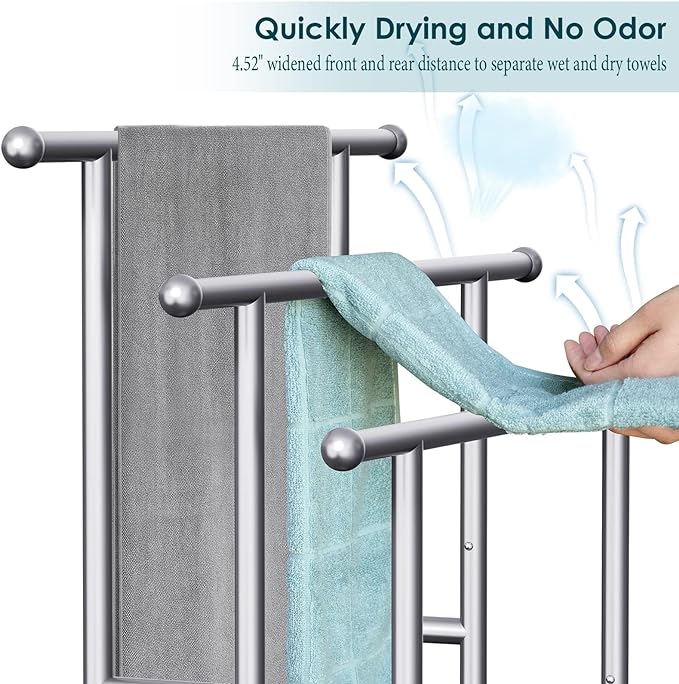 40" Tall Freestanding Towel Racks for Bathroom, 3 Tier Floor Towel Rack with Storage Basket, Blanket Ladder Drying and Display Rack for Large Bath & Hand Towel Outdoor Poolside