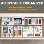 SpaceAid 21-Piece Bamboo Drawer Organizer Storage Boxes Set, Wood Tray Junk Drawer Organizers Multi-Use Divider Bins for Kitchen, Bathroom, Office Desk and Makeup Organization (21 Pack, White)