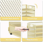 7 Tier Paper Organizer - Mesh Desktop File Holder with Handles for Office School Desk (Gold)