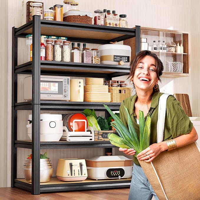 78"H Garage Shelving 2050 lbs Heavy Duty 5-Tier Storage Shelves, 46"W x 20"D Extra Large Metal Shelving Unit, Adjustable Utility Steel Rack for Industrial Warehouse, Shop, Pantry, Basement, Black