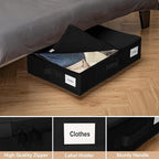 Under Bed Storage with Wheels, 2 Pack Under Bed Storage Containers with Label Holders for Clothes, Shoes and Blankets, Rolling Underbed Shoe Organizer with Cover, Black (23.6 x 15.7 x 7.28 in)