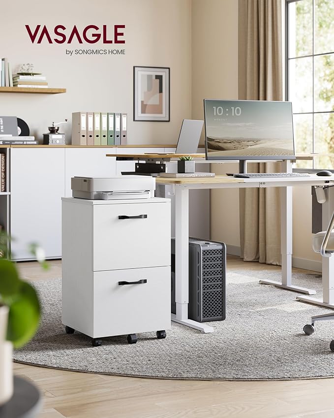 VASAGLE 2-Drawer File Cabinet, Small Rolling Filing Cabinet for Home Office, Printer Stand, for A4, Letter-Size Documents, 15.7 x 16.5 x 27.6 Inches, Snow White UOFC040W46