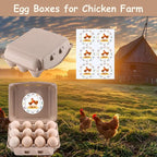 200 Pcs Vintage Egg Cartons with Labels, Square Dozen Egg Basket Blank Natural Paper Pulp, Classical 3x4 Style Holds Up to One Twelve 12 Count Chicken Eggs, Sturdy Eggs Box with Stickers
