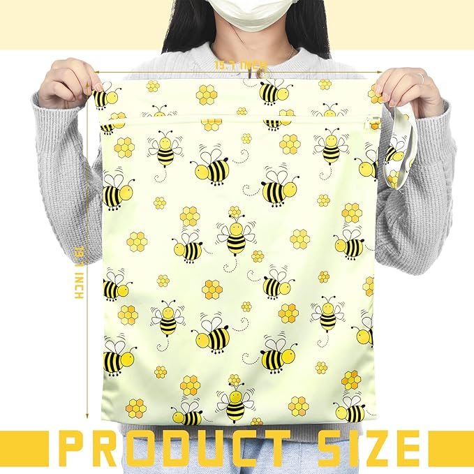 Shappy 2 Pcs Large Travel Laundry Bag Washable Waterproof Wet Dry Large Dirty Clothes Bag Bathing Workout(Bee Style)