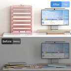 Lavatino 2 Pack 8-Tier Office Desk File Organizer, Letter Tray Paper Organizer with Handle, Including 5 Adjustable Slide Trays for Organizing Desk Workspace Accessories and Supplies (Pink Mesh)