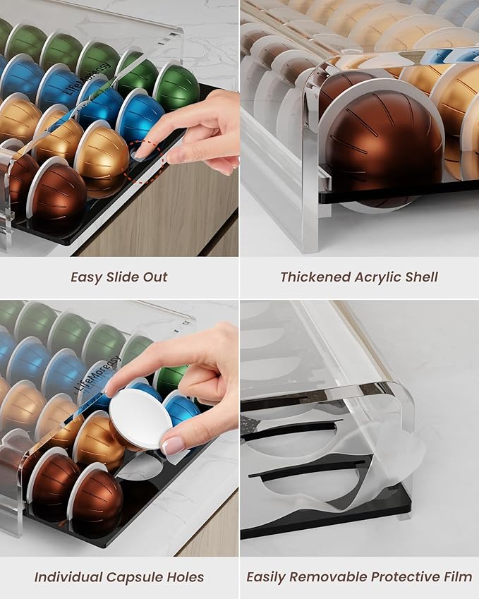 Storage Drawer for Nespresso Vertuo Coffee Pod Holder for Counter Acrylic Coffee Capsule Organizer - 40 Pods