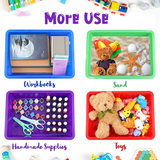 Hoteam 10 Pcs Flat Storage Organizer Tray Bin Letter Size Paper Tray for Classroom Plastic Stackable File Organizer for School Office Teacher Book Organization（ Multicolor, 13.78 x 9.84 x 3.15 Inch）