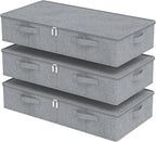 Underbed Storage Box, Foldable Under Bed Bins Container, Organizer Baskets with Lid for Organizing Clothes, Sheets, Pillows, Comforter, 31.4x15.7x5.9in, Grey, 3 Pack