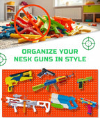 Skywin 2 Pack Wooden Pegboard Wall Organizer for Nerf Gun 13 x 13 x 0.31 Inches, Hanging Wall Pegboard Holder Compatible with All Blasters Nerf Gun Rack Organizer for Wall Organization (Orange)