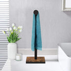 Hand Towel Holder Stand, Bathroom Hand Towel Rack with Weighted Base, T-Shape Standing Towel Racks, Farmhouse Countertop Towel Stand for Kitchen Counter, Rustic Black Brown