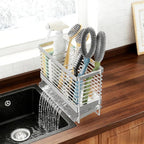 Utensil Holder, Upgrade Stainless Steel Utensil Drying Rack with Automatic Drain Tray for Kitchen Counter, Silverware Cutlery Organizer for Spoons, Forks, Knifes, Chopsticks (Silver)