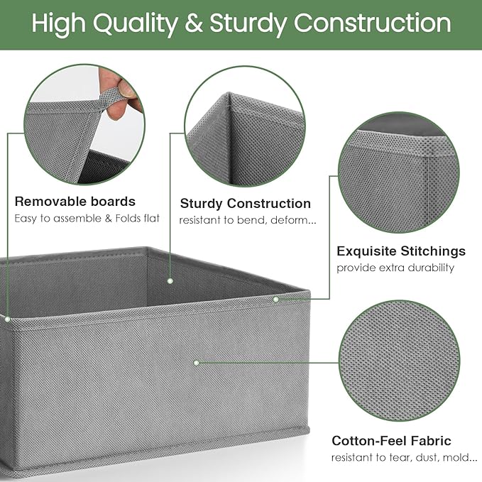 Criusia Drawer Organizer Clothes, 24 Pack Underwear Drawer Organizers, Foldable Closet Organizers and Storage Dresser Drawer Dividers Clothing Organizer for Clothes, Socks, Scarves, Bra, Ties (Grey)