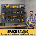 YYR Heavy Duty Power Tool Organizer Wall Mount, Cordless Drill Hanger Storage Rack, Battery Tools Holder with Charging Station Shelf for Garage Organization, Workshop, Pegboard, Shed - 32 Inch 8 Slots