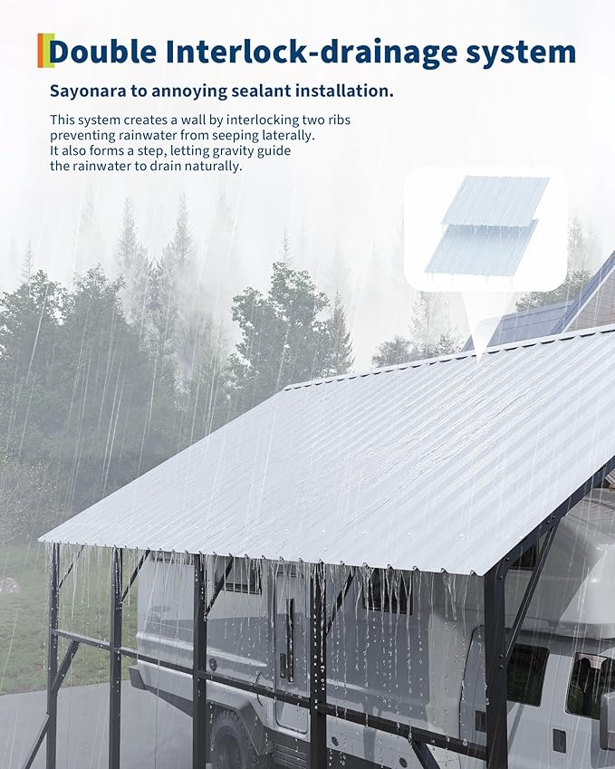 Garvee 13x26 ft Metal Carport Kit, 120° Steep-Pitch Vertical Roof for Snow Shedding, 133" High-Clearance RV & Boat Shelter, Heavy-Duty Long-Reach Car Port with Reinforced Frame