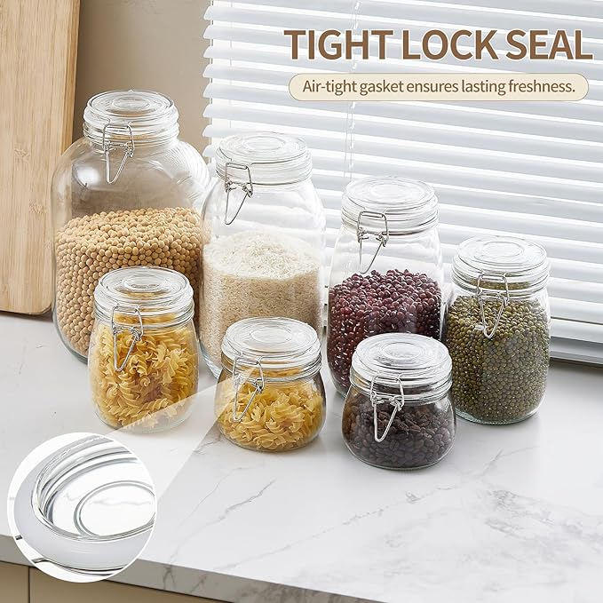 10oz Glass Food Storage Jars with Airtight Lids, Set of 8 – Clear Preserving Seal Wire Clip Fastening Canisters for Kitchen Canning, Flour, Cereal, Pasta, Sugar, Beans, Pickling Jars (10oz×8)