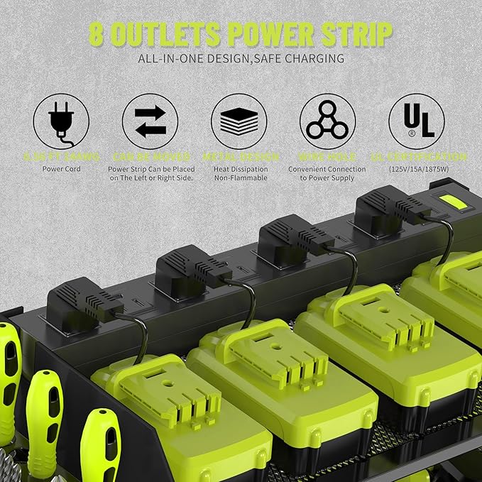 Heavy Duty Drill Holder & Power Tool Organizer Wall Mount, Metal Cordless Tool Organizer for Cordless Drill, Accessory Holder Rack (3L4D WITH CHARGING STATION (BLACK), With Charging Station)