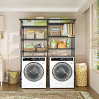 Ulif U13 Over Washer and Dryer Storage Shelves, 6 Tiers Laundry Room Standing Shelf with 2 Hanger Rods, Space Saver Clothes Drying Rack, 63.4" W x 22" D x 77.4" H, Black
