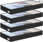 4 Inch Low Profile Under Bed Storage Drawer 4 Pack, Lightweight Underbed Clothes Storage Container Bins with NO STURCTURE, Shallow Storage Bag for Dorm & Home, With Clear Lids & Water-Resistant Fabric