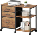 3 Drawer File Cabinet with Wheels Rolling Printer Stand with Open Storage Shelf Fabric Lateral Filing Cabinet for Home Office,Rustic Brown2