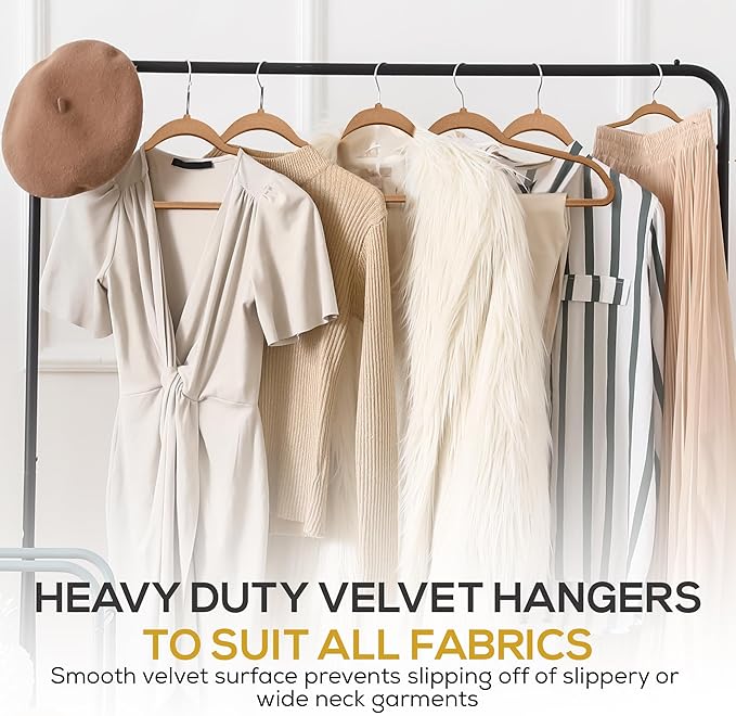 50 Pack New Premium Quality Velvet Hangers Ultra Thin Non Slip Adult Felt Space Saving Hangers for Closet Heavy Duty Coat Pants Jackets Dress Hangers 360° Swivel Hook Hold Upto 10 lbs Bronze