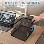Stackable Paper Tray Desk Organizer, 2 Pack Letter File Tray, Wire Mesh Desktop Organizer, Front-Load Metal A4 Paper Sorter Documents Storage Holder Tray for Office Supplies Home School Classroom