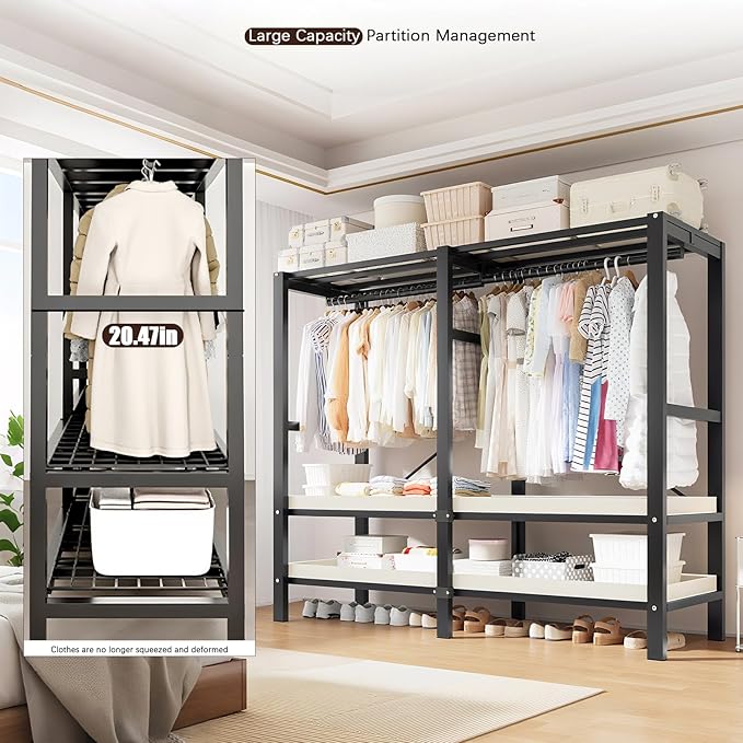 Heavy Duty Portable Closet with Cover Magnetic Doors, Metal Rolling Clothes Rack Heavy Duty 1500LBS, Foldable Clothing Rack, Garment Racks for Bedroom/LivingRoom/Rental (KT Grey, 74.8in)