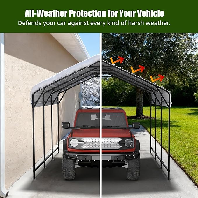 Metal Carport Heavy Duty 13x26ft Outdoor Galvanized Steel Car Port, Vehicle Canopy Garage Shade, Multi-Use Shelter for Car, Boat, Tractors & Outdoor Storage