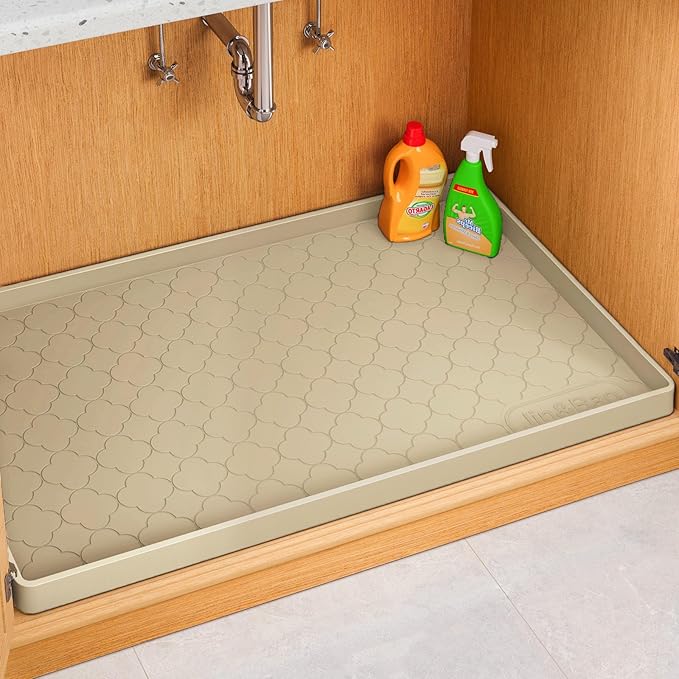 Jin&Bao Waterproof Under Sink Mat 22" x 22", Thick Silicone Mat Cabinet Protector for Kitchen and Bathroom, Shelf Liner, Home Organizer and Storage, Multipurpose Tray for Gadgets and Essentials