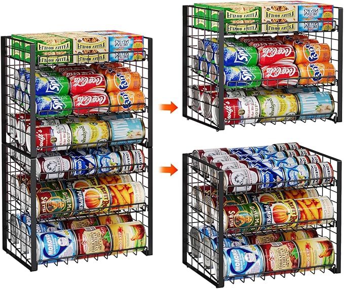 JKsmart 3-Tier Stackable Can Rack Organizer for Pantry, Adjustable Can Storage Holder for Various Ounces of Canned food Soda Drinks, Can Dispenser for Kitchen Cupboard Cabinet, 2 Pack