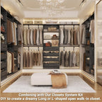 Aheaplus Closet System with Drawers Set of 2, Wood Closet Organizer System with 8 Hanging Rods & Top Shelves, Walk-in Closets Organizer Wardrobe Clothes Rack, Cut Fits Spaces 4-9FT. Wide, Black Oak