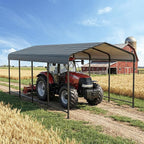 SUNBURY 10 x 20 ft Heavy Duty Metal Carport for Vehicle Storage, Canopy with Galvanized Steel Roof, Outdoor Steel Car Shelter with Metal Frame, for Cars, Boats, Pickups and Tractors, Gray