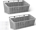 GRANNY SAYS Wicker Hanging Basket, 2 Pack Storage Baskets for Cabinet, Wall Mount Fruit Basket for Kitchen, Adhesive Bathroom Cabinet Organizer, Pantry Organizers and Storage, Gray