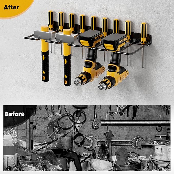 Power Tool Organizer, Drill Holder Wall Mount, Heavy Duty Garage Tool Organizer and Storage, Suitable Tool Rack for Tool Room, Workshop, Garage (Black-1 Tirer)