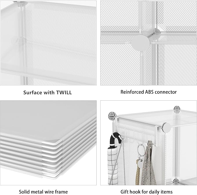 AWTATOS Cube Storage Organizer, Closet Organizers and Storage, 12 Cube Shelves Bookshelf, DIY Stackable Plastic Clothes Organizer Shelving for Bedroom, Home, Transparent Twill