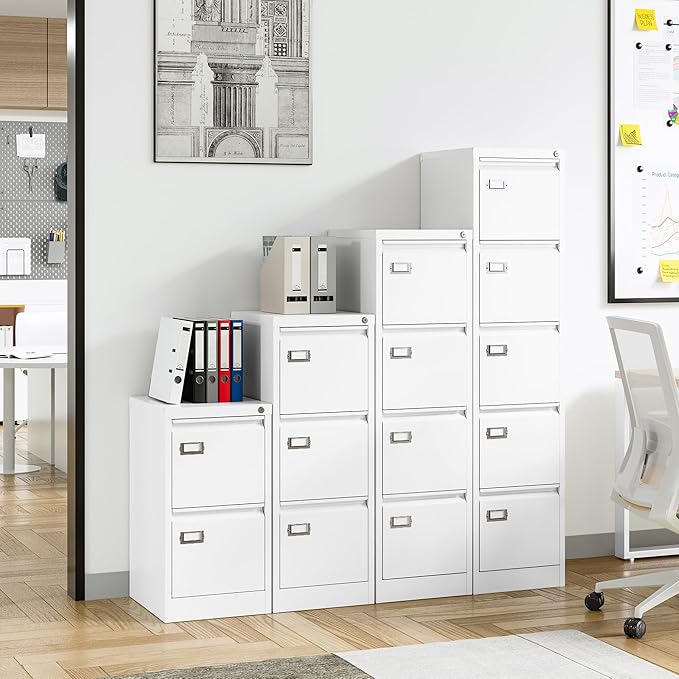5 Drawer File Cabinet, Filing Cabinets for Home Office, Vertical File Cabinet with Lock, 61.6" H Locking File Cabinet for A4 Legal/Letter, Assembly Required (White)