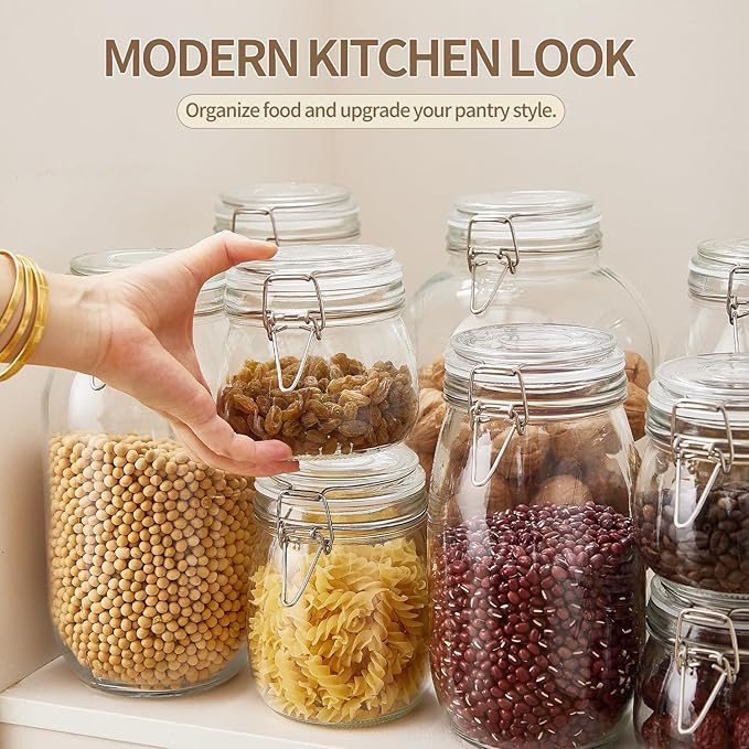10oz Glass Food Storage Jars with Airtight Lids, Set of 8 – Clear Preserving Seal Wire Clip Fastening Canisters for Kitchen Canning, Flour, Cereal, Pasta, Sugar, Beans, Pickling Jars (10oz×8)