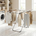 Tangkula Aluminum Clothes Drying Rack, Folding Laundry Rack with Sturdy Frame, Foldable Wings & 14 Drying Poles, Space-Saving, Freestanding Drying Rack for Indoor & Outdoor Use